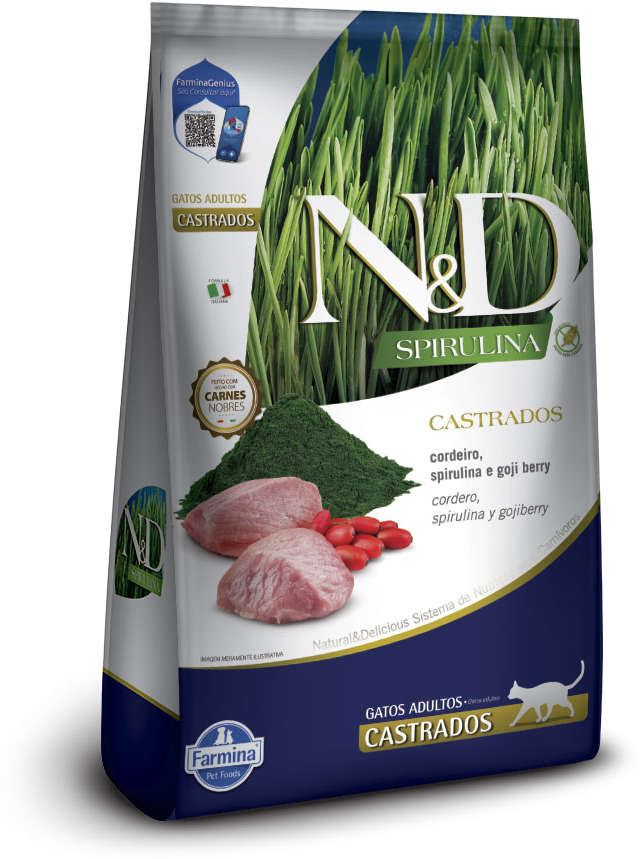 Ração Seca N&D Spirulina Cordeiro e Goji Berry para Gatos Adultos Castrados - 7Kg
