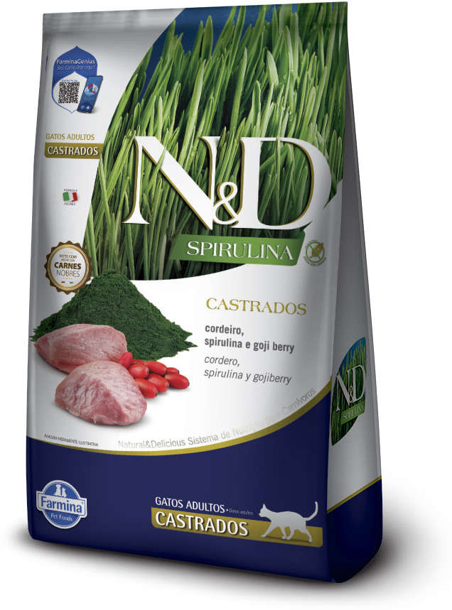 Ração Seca N&D Spirulina Cordeiro e Goji Berry para Gatos Adultos Castrados - 7Kg