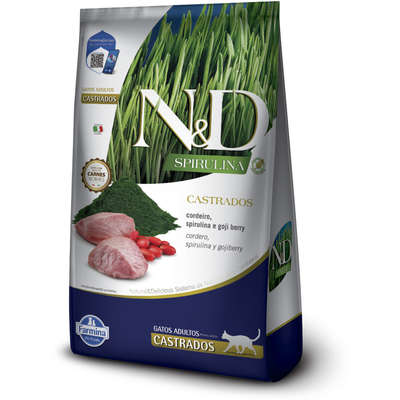 Ração Seca N&D Spirulina Cordeiro e Goji Berry para Gatos Adultos Castrados