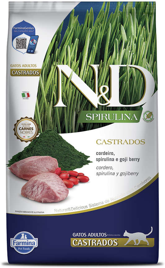 Ração Seca N&D Spirulina Cordeiro e Goji Berry para Gatos Adultos Castrados - 7Kg