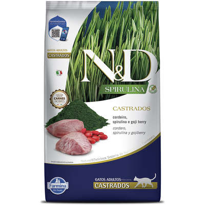 Ração Seca N&D Spirulina Cordeiro e Goji Berry para Gatos Adultos Castrados