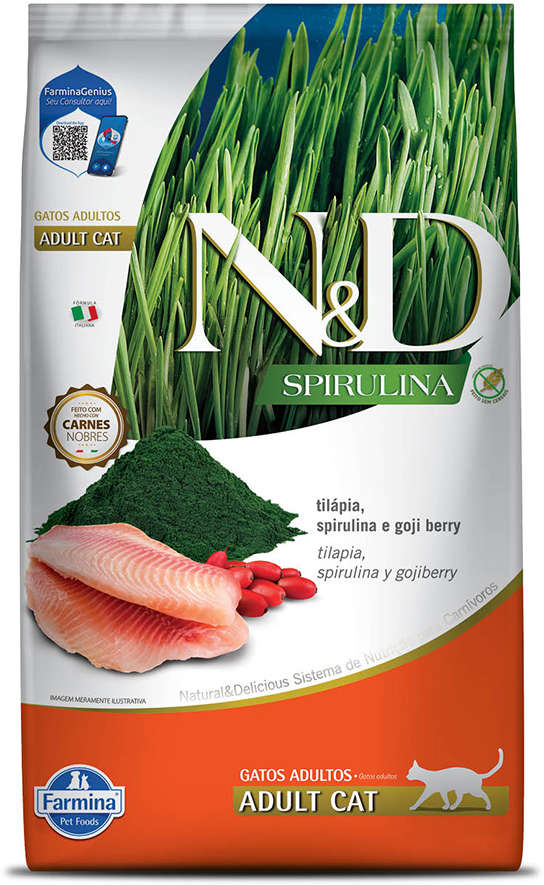 Ração Seca N&D Spirulina Tilápia e Goji Berry para Gatos Adultos - 7Kg