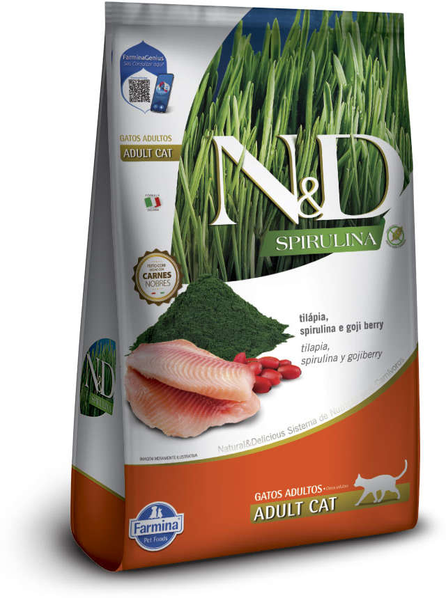 Ração Seca N&D Spirulina Tilápia e Goji Berry para Gatos Adultos - 7Kg