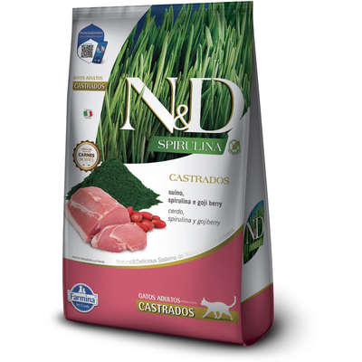 Ração Seca N&D Spirulina Suíno e Goji Berry para Gatos Adultos Castrados