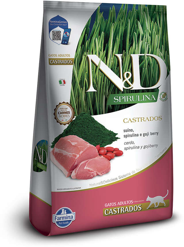 Ração Seca N&D Spirulina Suíno e Goji Berry para Gatos Adultos Castrados - 7Kg