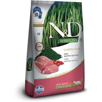 Ração Seca N&D Spirulina Suíno e Goji Berry para Gatos Adultos Castrados