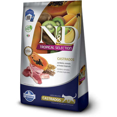 Ração Seca N&D Tropical Selection Cordeiro, Cereais e Frutas Tropicais para Gatos Adultos Castrados