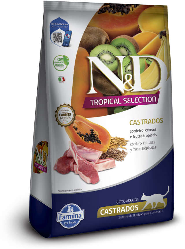 Ração Seca N&D Tropical Selection Cordeiro, Cereais e Frutas Tropicais para Gatos Adultos Castrados - 7Kg