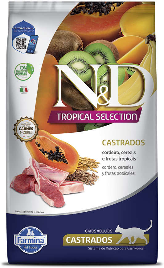 Ração Seca N&D Tropical Selection Cordeiro, Cereais e Frutas Tropicais para Gatos Adultos Castrados - 7Kg