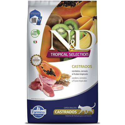 Ração Seca N&D Tropical Selection Cordeiro, Cereais e Frutas Tropicais para Gatos Adultos Castrados