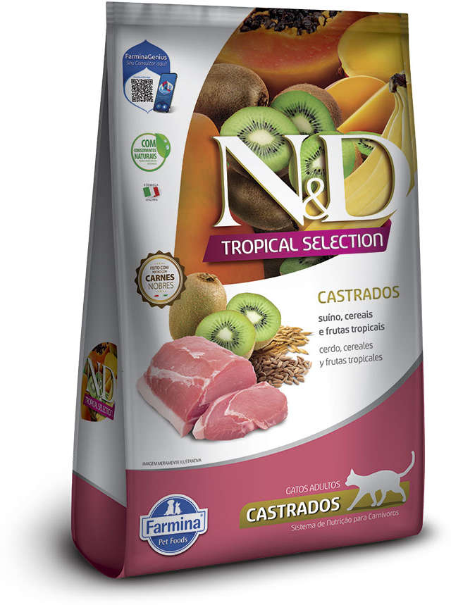 Ração Seca N&D Tropical Selection Suíno, Cereais e Frutas Tropicais para Gatos Adultos Castrados - 400 g