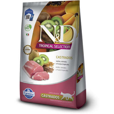 Ração Seca N&D Tropical Selection Suíno, Cereais e Frutas Tropicais para Gatos Adultos Castrados