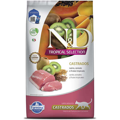 Ração Seca N&D Tropical Selection Suíno, Cereais e Frutas Tropicais para Gatos Adultos Castrados