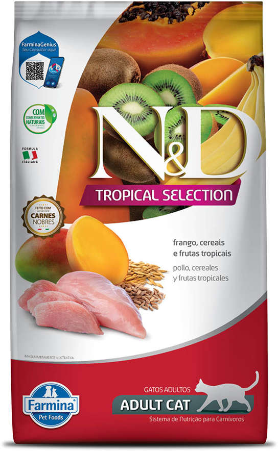 Ração Seca N&D Tropical Selection Frango, Cereais e Frutas Tropicais para Gatos Adultos - 7Kg