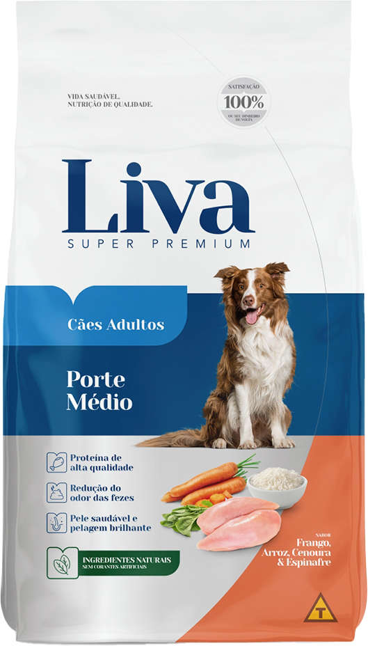 Ração Liva Super Premium para Cães Adultos de Raças Médias - 20,2Kg