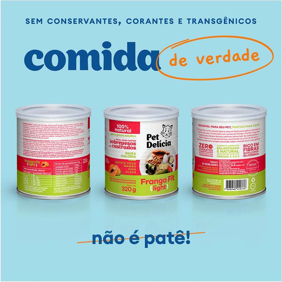 Ração Úmida Pet Delícia Natural Frango Fit Light para Gatos - 320 g