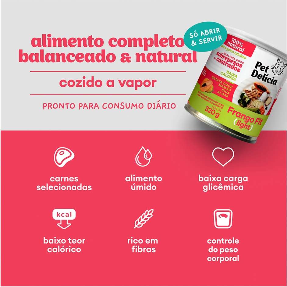 Ração Úmida Pet Delícia Natural Frango Fit Light para Gatos - 320 g