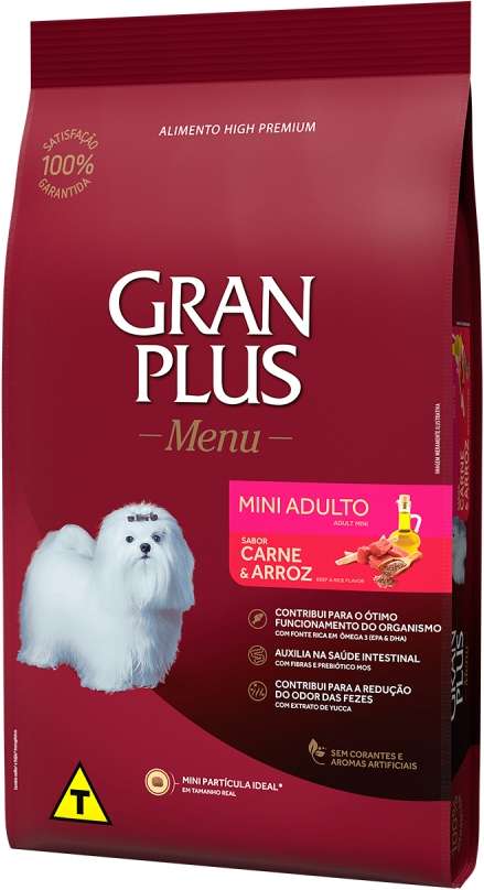 Ração GranPlus Menu Carne e Arroz para Cães Adultos Mini - 10,1Kg