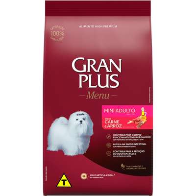 Ração GranPlus Menu Carne e Arroz para Cães Adultos Mini e Pequenas