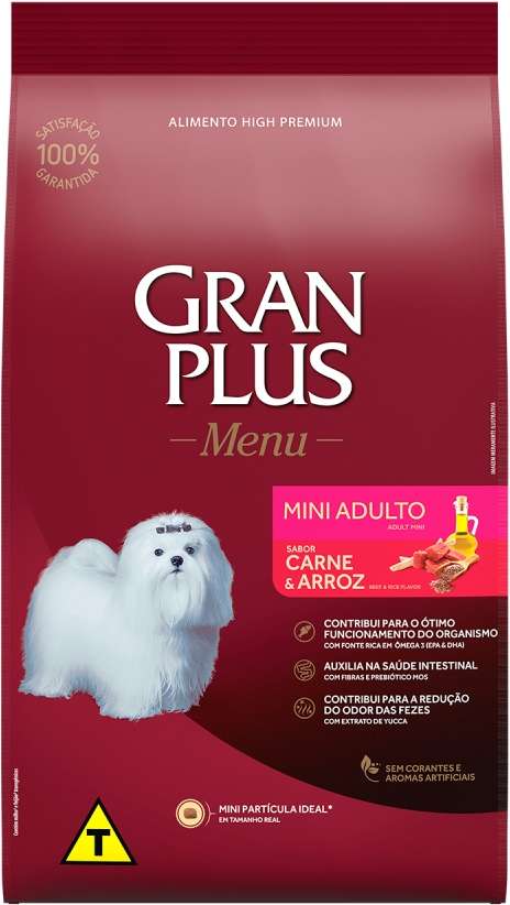 Ração GranPlus Menu Carne e Arroz para Cães Adultos Mini - 3Kg