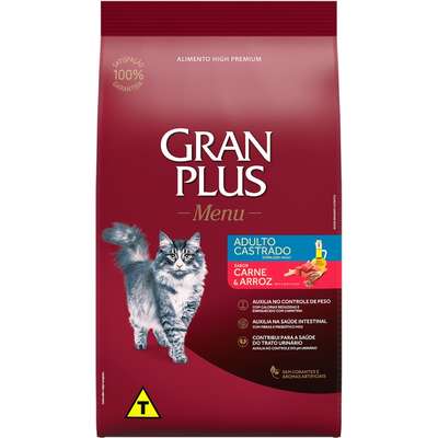 Ração GranPlus Carne e Arroz para Gatos Castrados