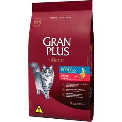 Ração GranPlus Carne e Arroz para Gatos Castrados