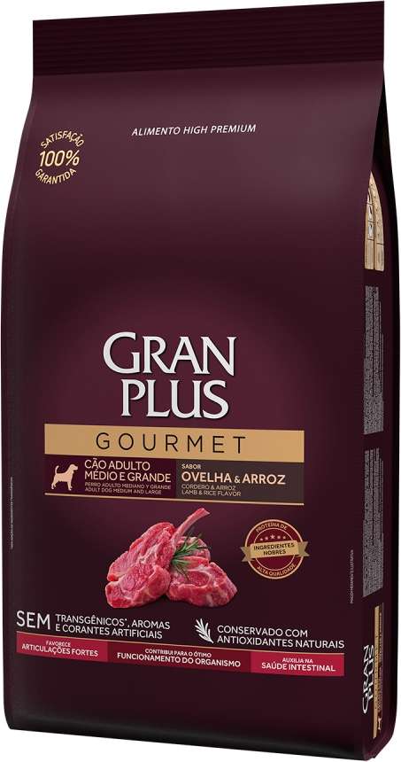 Ração Seca GranPlus Gourmet Ovelha & Arroz para Cães Adultos Raças Médias e Grandes - 3Kg
