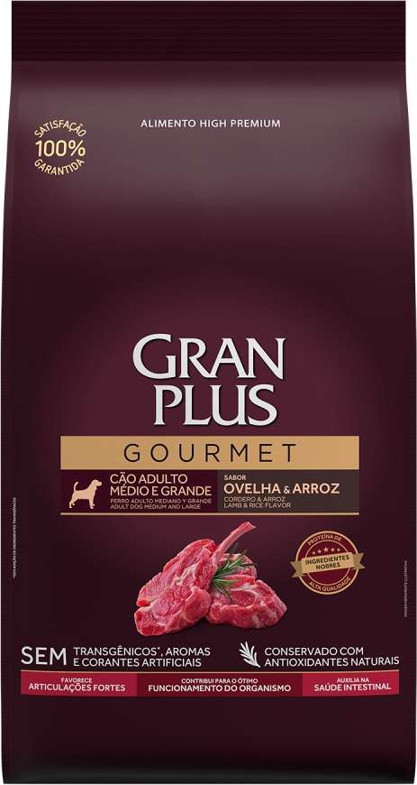 Ração Seca GranPlus Gourmet Ovelha & Arroz para Cães Adultos Raças Médias e Grandes - 3Kg