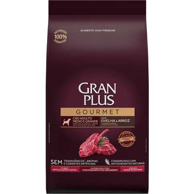 Ração Seca GranPlus Gourmet Ovelha & Arroz para Cães Adultos Raças Médias e Grandes