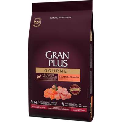 Ração Seca GranPlus Gourmet Salmão & Frango para Cães Adultos Raças Médias e Grandes