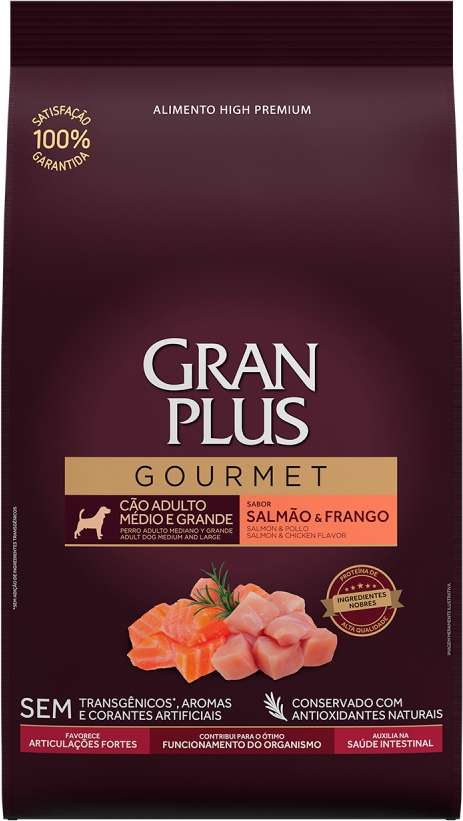 Ração Seca GranPlus Gourmet Salmão & Frango para Cães Adultos Raças Médias e Grandes - 10,1Kg