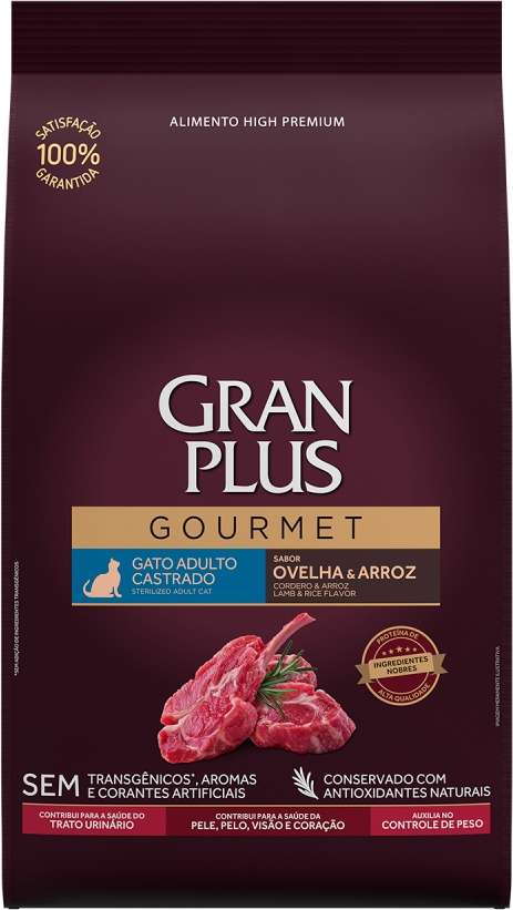 Ração Seca GranPlus Gourmet Ovelha & Arroz para Gatos Castrados - 10,1Kg