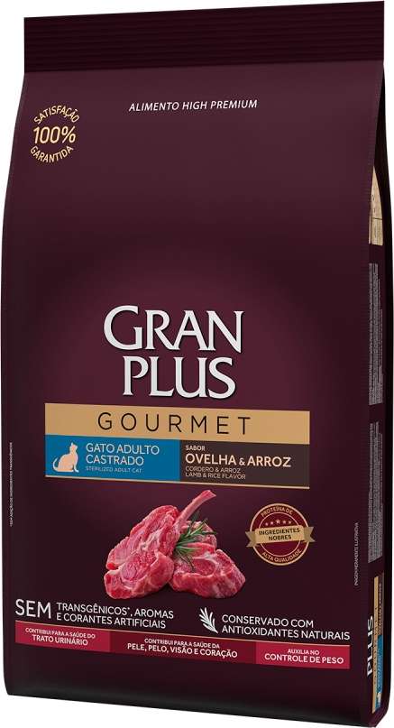 Ração Seca GranPlus Gourmet Ovelha & Arroz para Gatos Castrados - 10,1Kg
