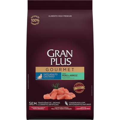 Ração Seca GranPlus Gourmet Peru & Arroz para Gatos Castrados
