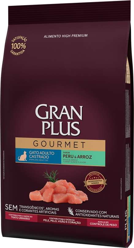 Ração Seca GranPlus Gourmet Peru & Arroz para Gatos Castrados - 3Kg