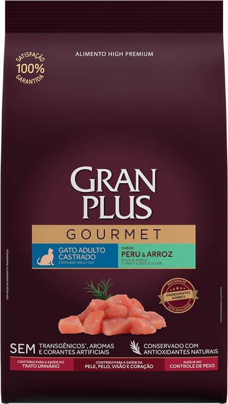 Ração Seca GranPlus Gourmet Peru & Arroz para Gatos Castrados - 3Kg