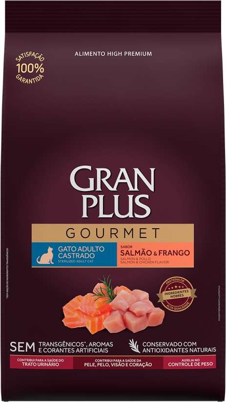 Ração Seca GranPlus Gourmet Salmão & Frango para Gatos Castrados - 3Kg