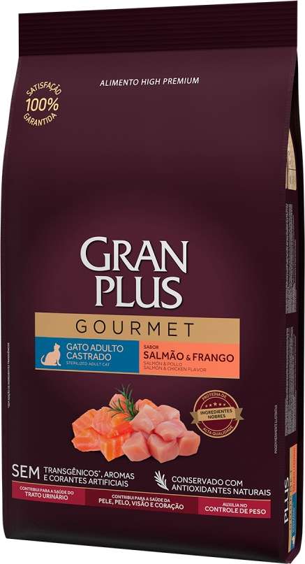 Ração Seca GranPlus Gourmet Salmão & Frango para Gatos Castrados - 3Kg