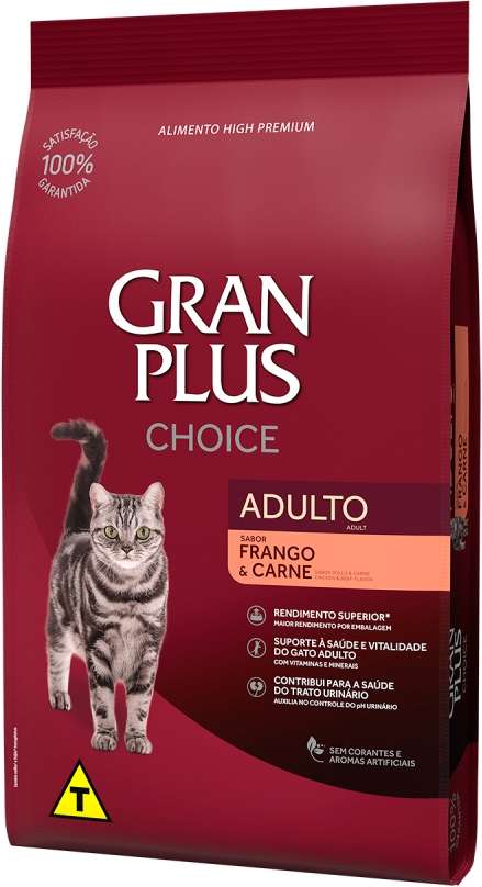 Ração GranPlus Choice Frango e Carne para Gatos Adultos - 10,1Kg