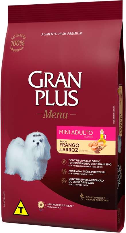 Ração GranPlus Menu Frango e Arroz para Cães Adultos Mini - 10,1Kg