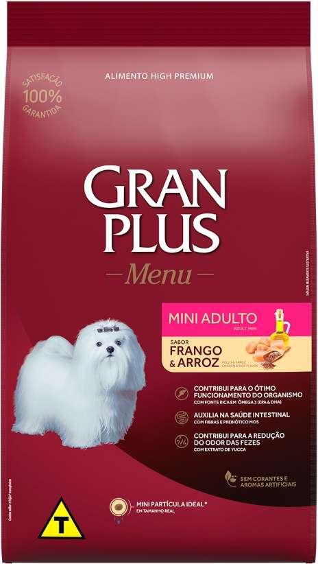 Ração GranPlus Menu Frango e Arroz para Cães Adultos Mini - 3Kg