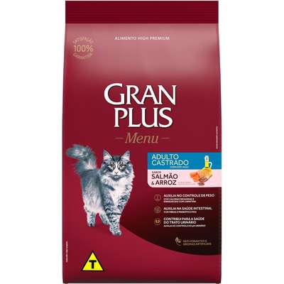 Ração GranPlus Menu Salmão e Arroz para Gatos Castrados Adultos