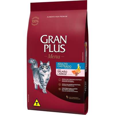 Ração GranPlus Menu Salmão e Arroz para Gatos Castrados Adultos