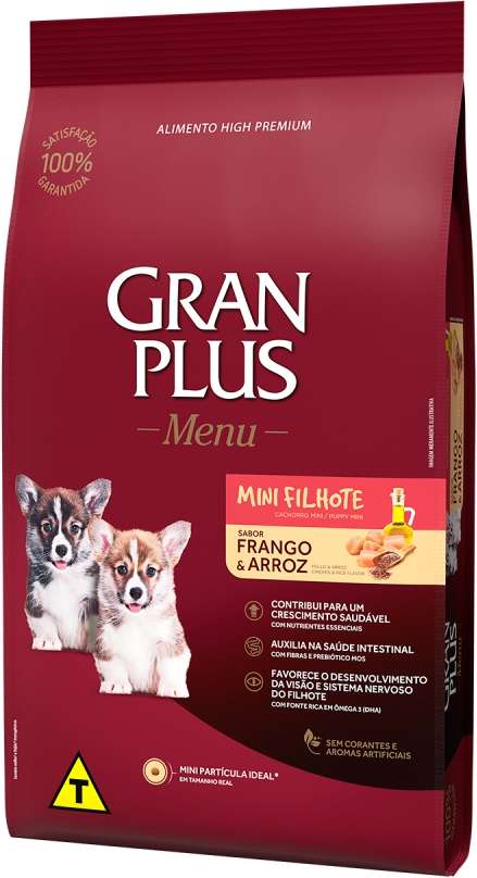 Ração GranPlus Menu Raças Pequenas Frango e Arroz para Cães Filhotes - 3Kg