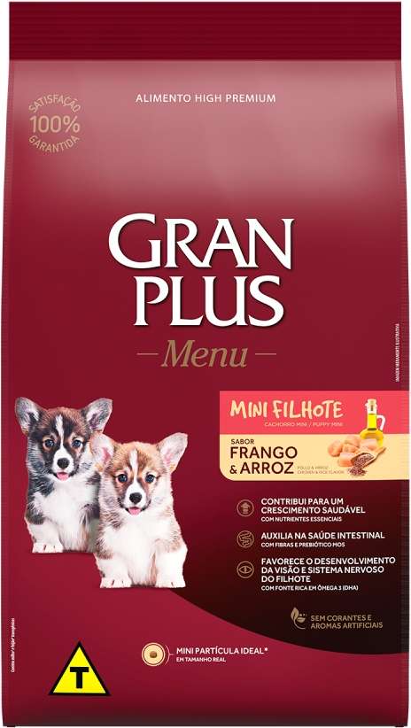 Ração GranPlus Menu Raças Pequenas Frango e Arroz para Cães Filhotes - 3Kg