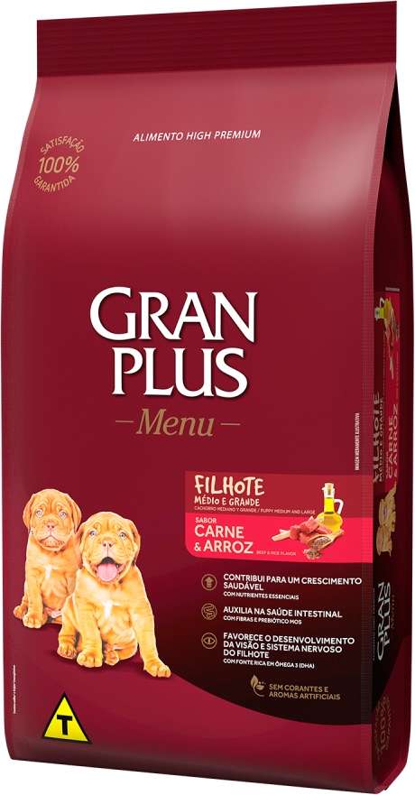 Ração GranPlus Menu Carne e Arroz para Cães Filhotes - 20Kg