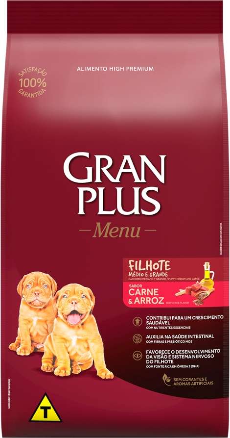 Ração GranPlus Menu Carne e Arroz para Cães Filhotes - 20Kg