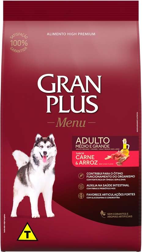 Ração GranPlus Menu Carne e Arroz para Cães Adultos - 15Kg