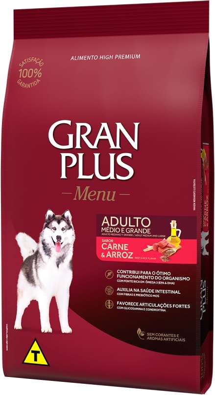 Ração GranPlus Menu Carne e Arroz para Cães Adultos - 15Kg