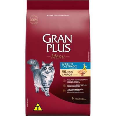 Ração GranPlus Frango e Arroz para Gatos Castrados Adultos